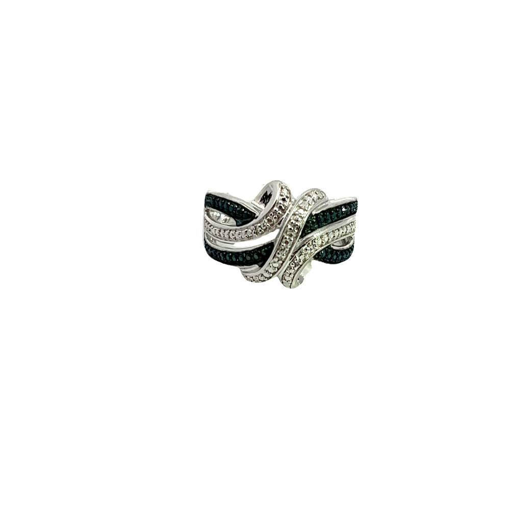 Shop online premium rhodium plated ring with black spinel & white sapphire stones in sterling silver.