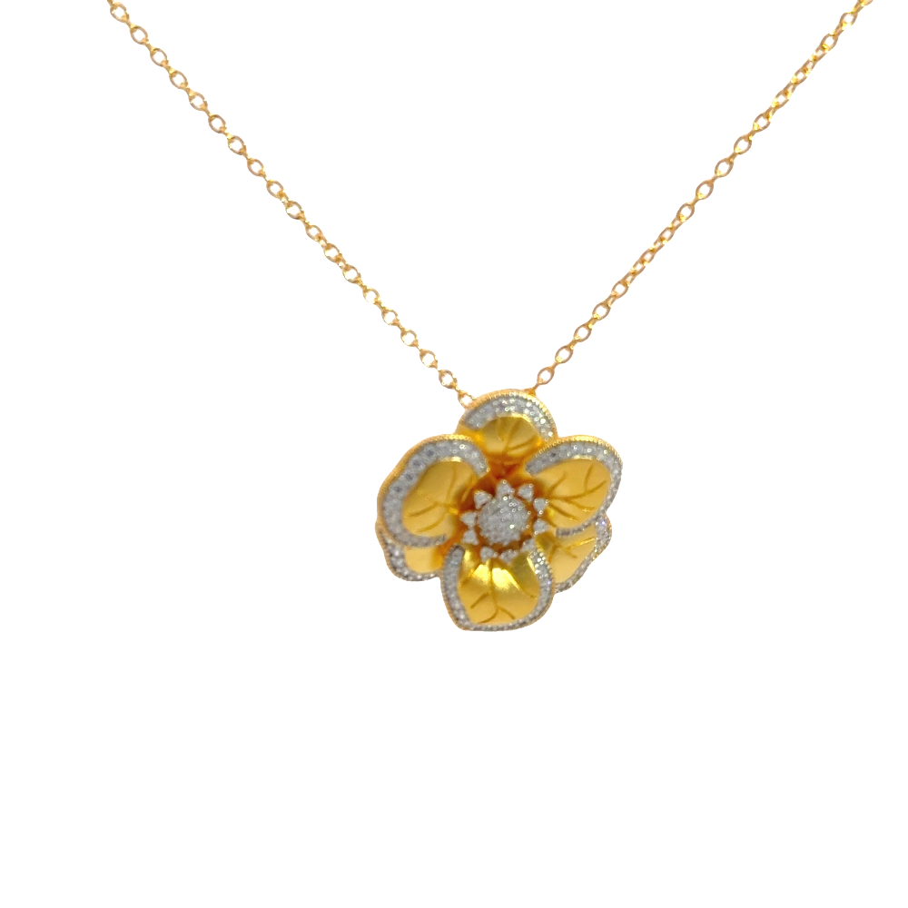 Shop online premium 18K gold-dipped flower pendant necklace with sparkling cubic zirconia stones.