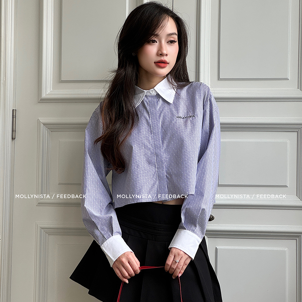 Explore Mollynista's Blue Striped Shirt with White Collar. Find women clothing at our clothes shop. Shop now at our shopping website. Shop now!