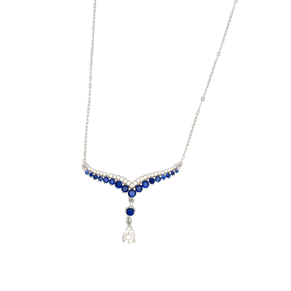 Shop online premium sterling silver sapphire necklace with sparkling cubic zirconia stones.