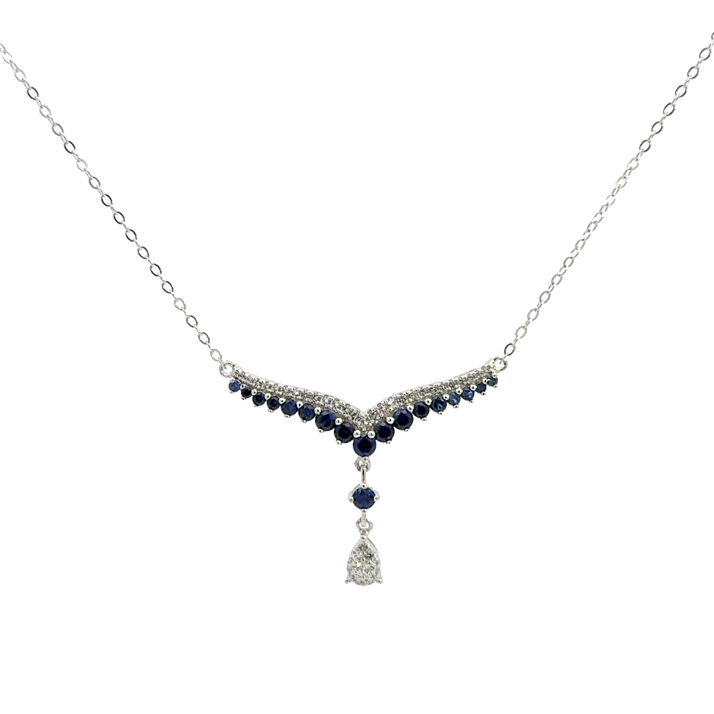 Shop online premium sterling silver sapphire necklace with sparkling cubic zirconia stones.
