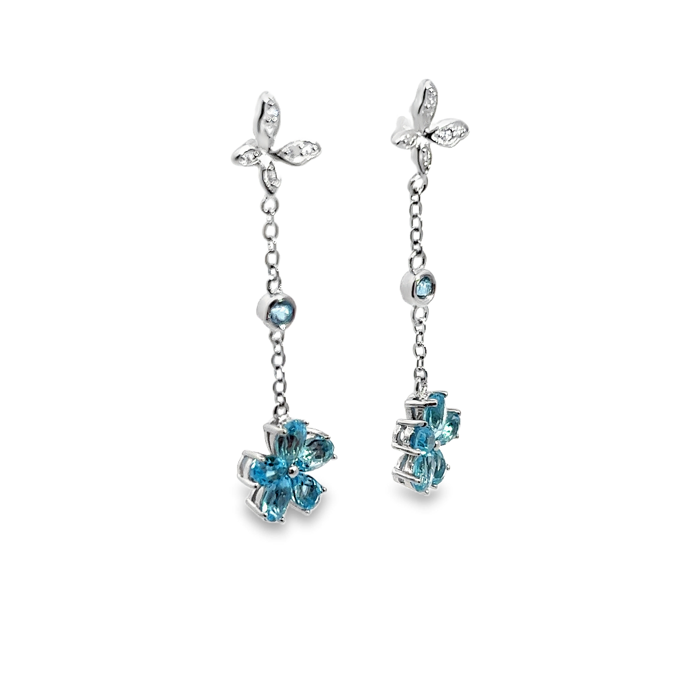 Shop online premium sterling silver blue topaz dangle earrings with sparkling CZ stones.