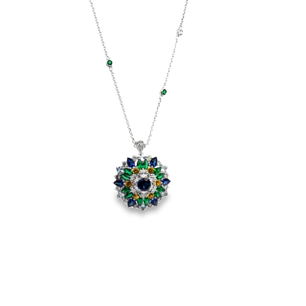 Shop online premium sapphire statement ring pendant with cubic zirconia in rhodium plated silver.