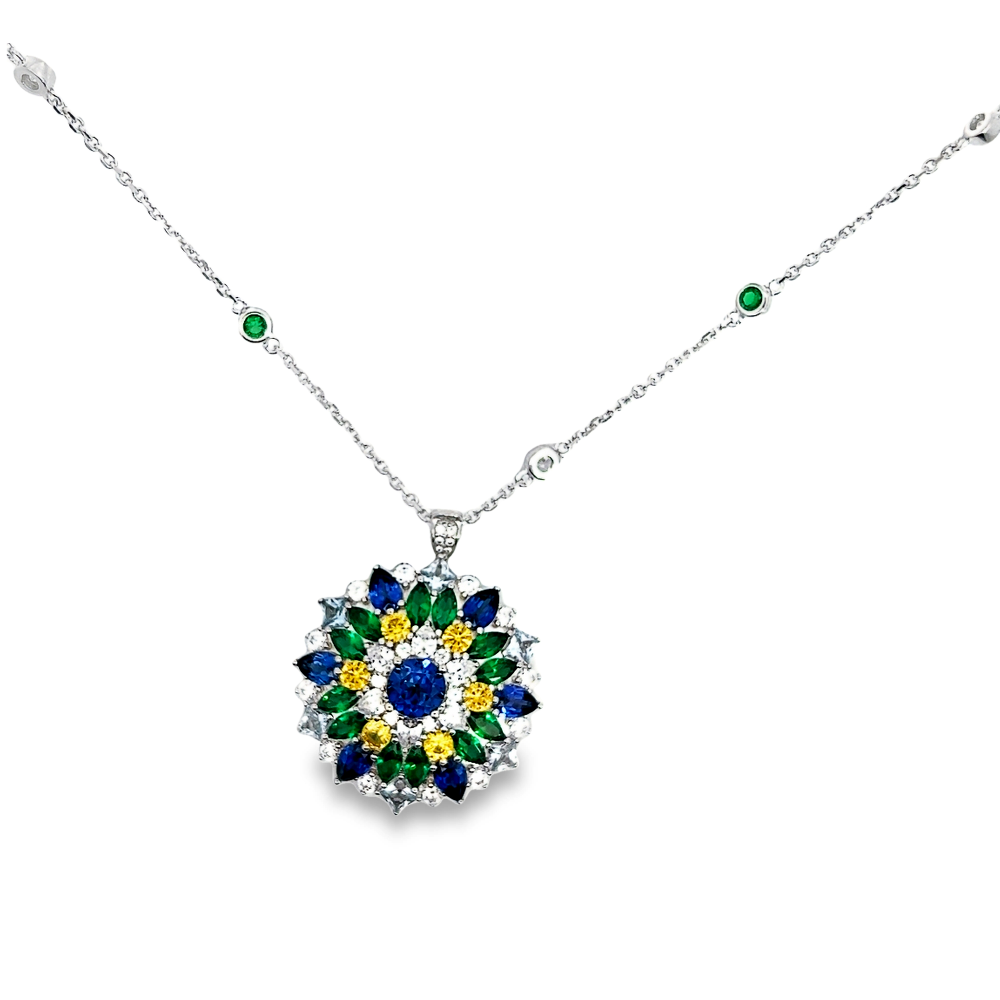 Shop online premium sapphire statement ring pendant with cubic zirconia in rhodium plated silver.