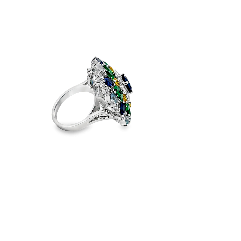 Shop online premium sapphire statement ring pendant with cubic zirconia in rhodium plated silver.