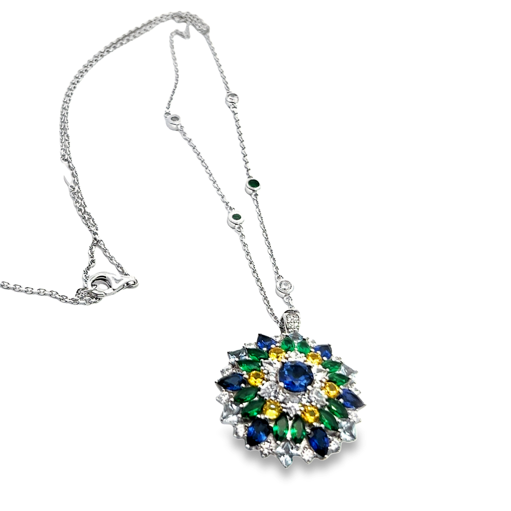 Shop online premium sapphire statement ring pendant with cubic zirconia in rhodium plated silver.
