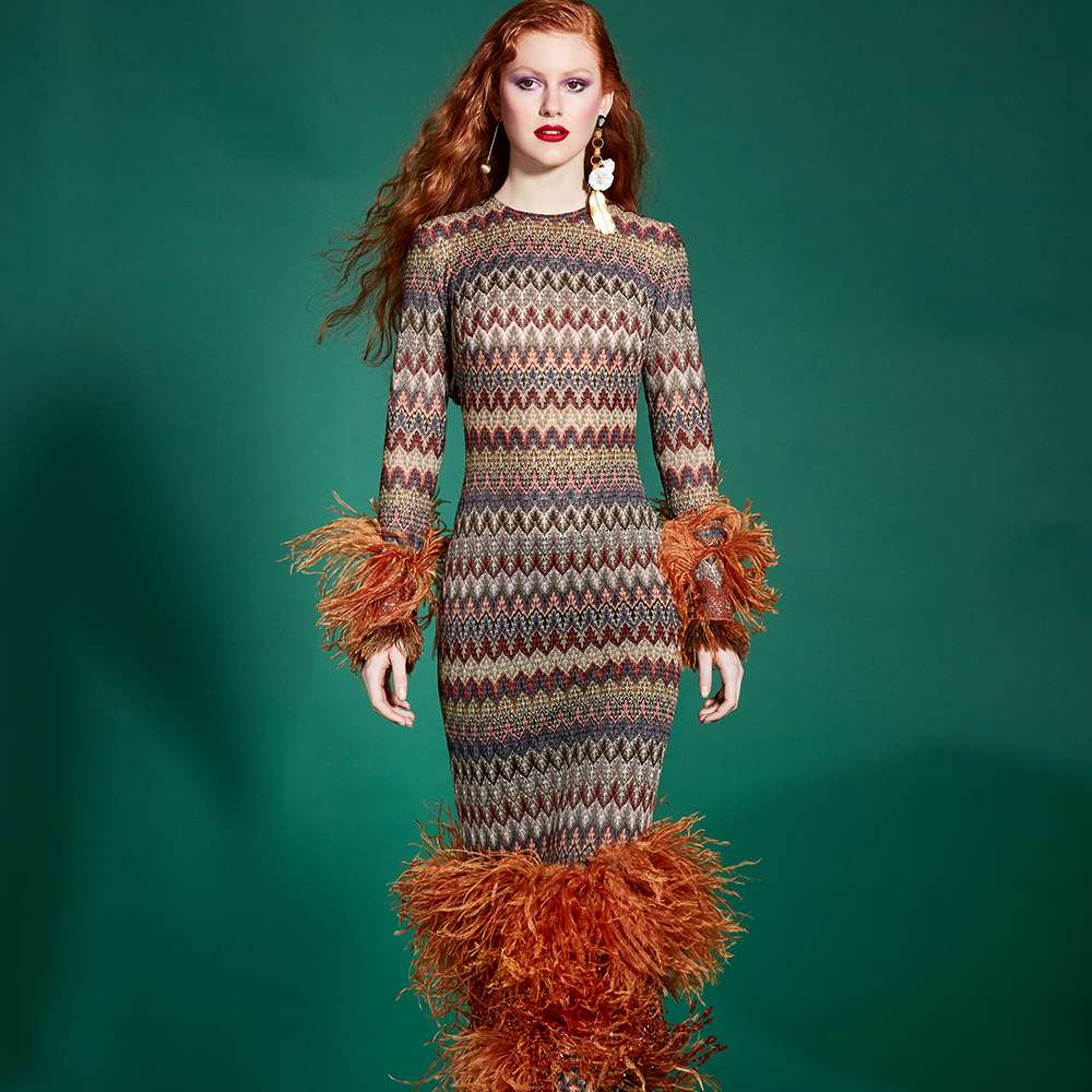 Crafted in a multi-coloured crochet stitch in brown and blue tones, this long-sleeved ankle-length piece 