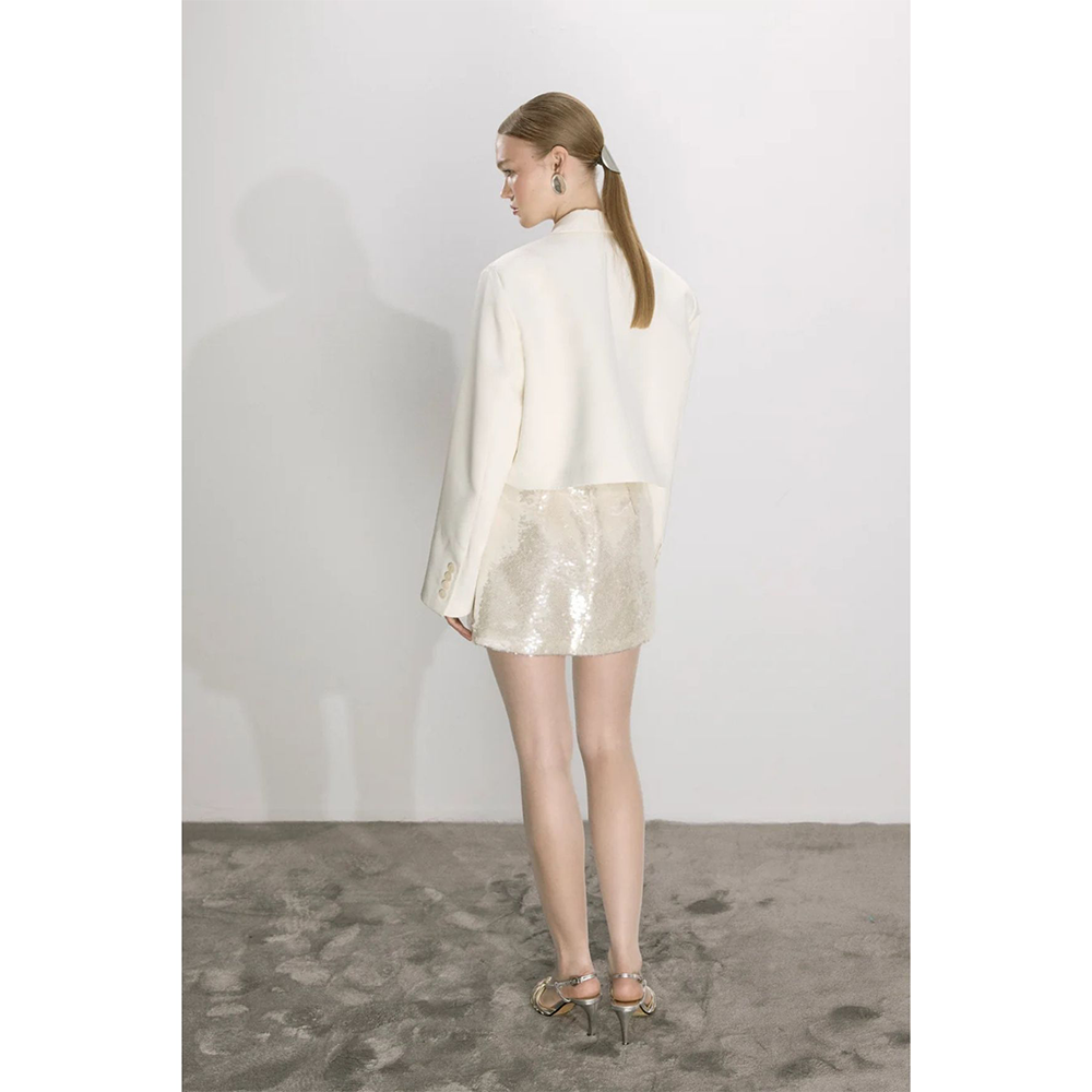 Boxy Satin Cropped Jacket in Vanilla Ice