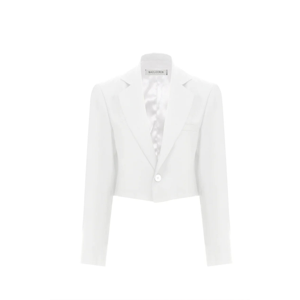 Boxy Satin Cropped Jacket in Vanilla Ice
