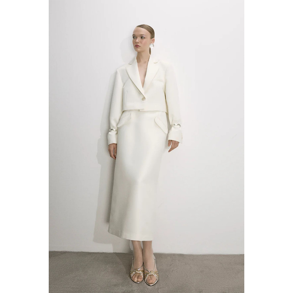 Boxy Satin Cropped Jacket in Vanilla Ice