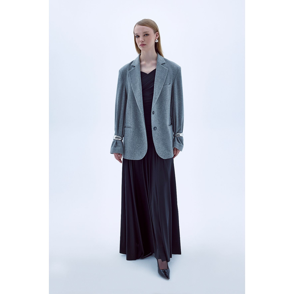 Boxy Wool Blazer in Gray