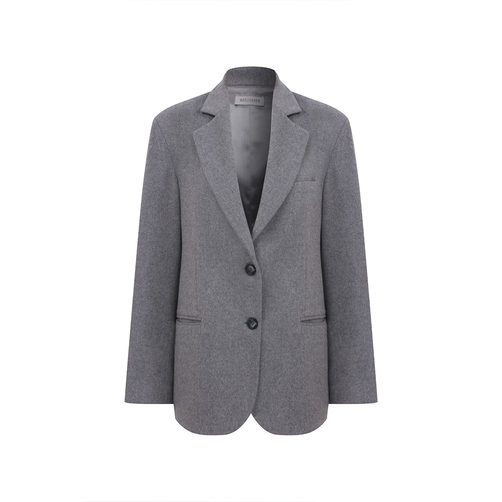 Boxy Wool Blazer in Gray
