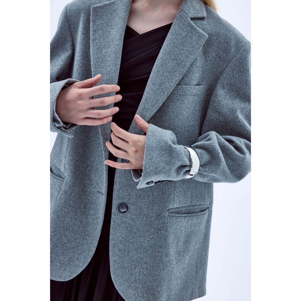 Boxy Wool Blazer in Gray