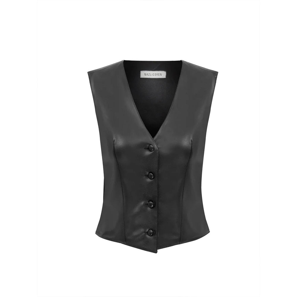 Brita Vegan Leather Vest in Noire