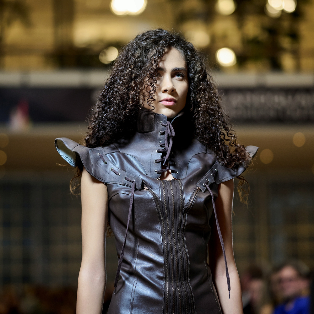 Brown Upcycled Leather Mini Dress