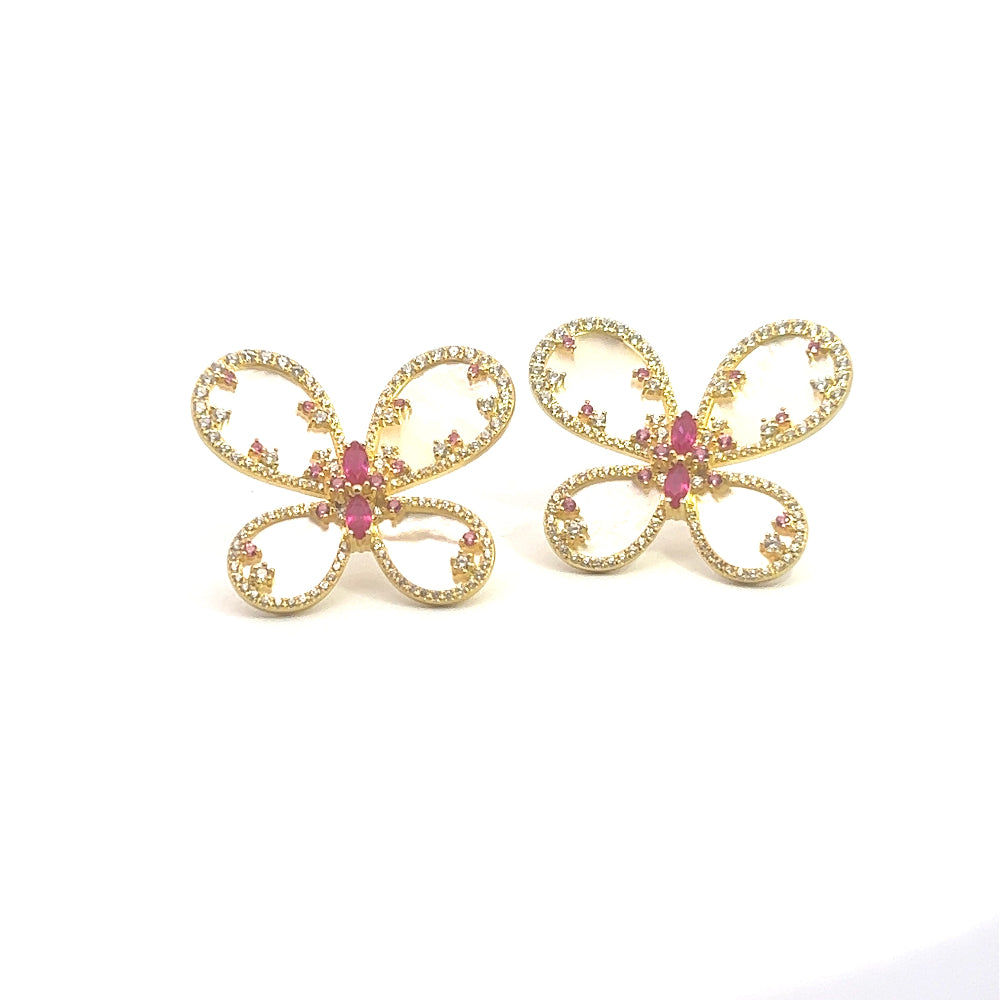 Shop online premium butterfly earrings with mother of pearl, sapphire, ruby and CZ stones.