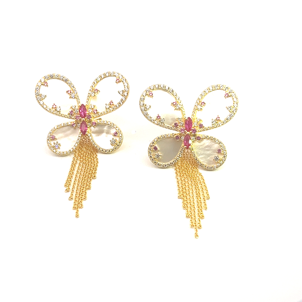 Shop online premium butterfly earrings with mother of pearl, sapphire, ruby and CZ stones.
