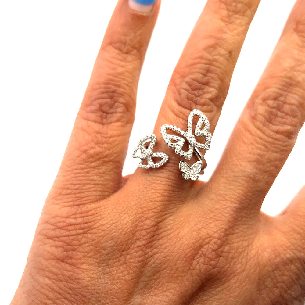 Shop online premium butterfly ring with sparkling moissanite stones in elegant sterling silver.
