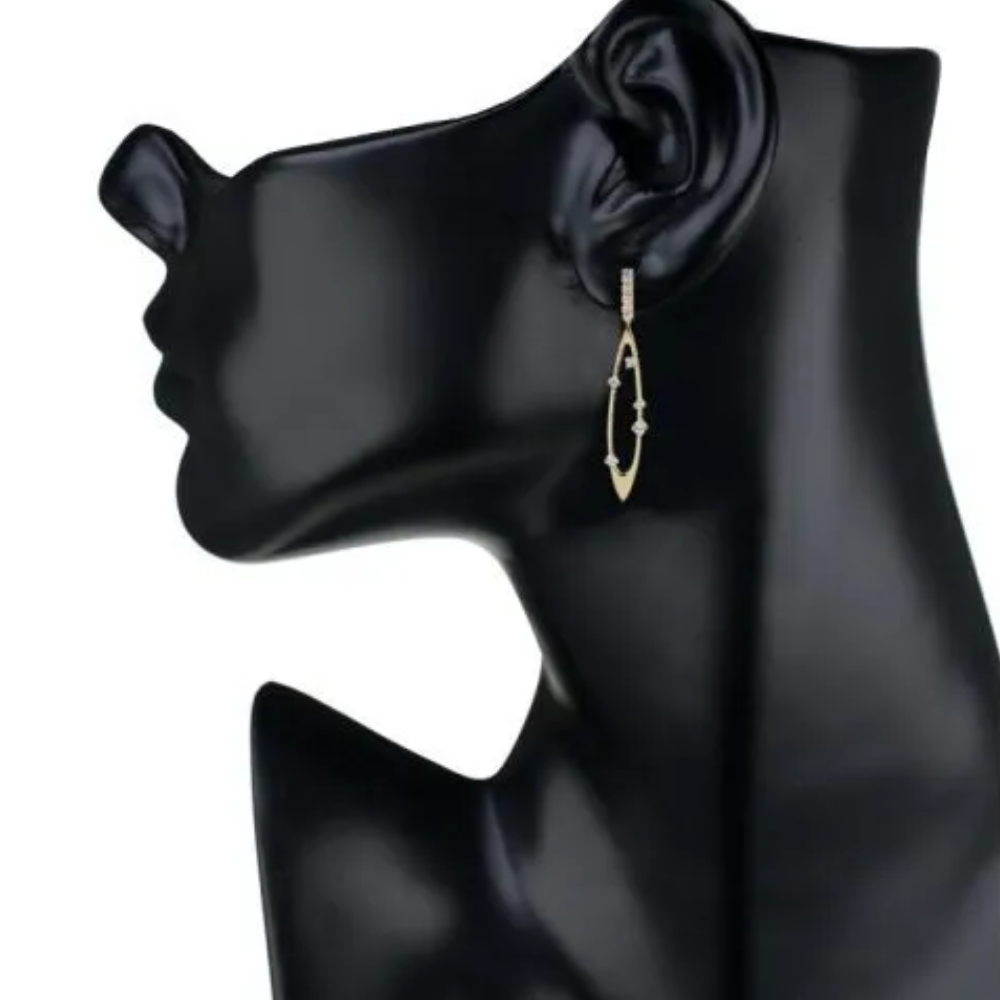 1.5CTTW round cubic zirconia scattered open drop earrings. Pierced ear set in 18k gold plated brass.