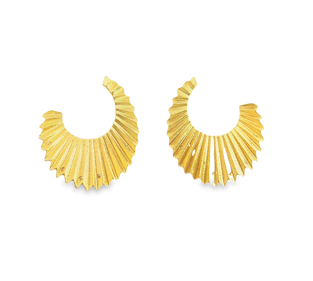 Shop online premium 18K gold statement earrings with wave design and sparkling cubic zirconia.