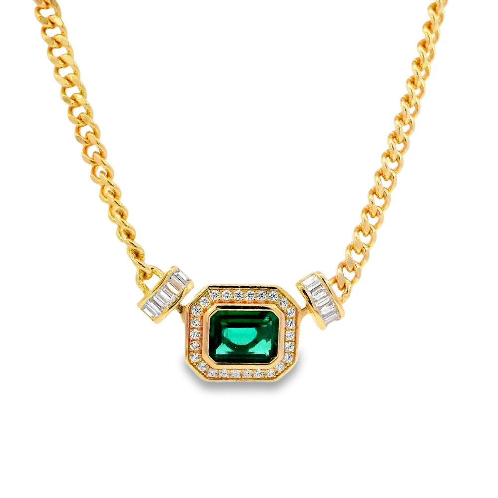 Shop online premium emerald pendant necklace with cubic zirconia in gold-dipped sterling silver.