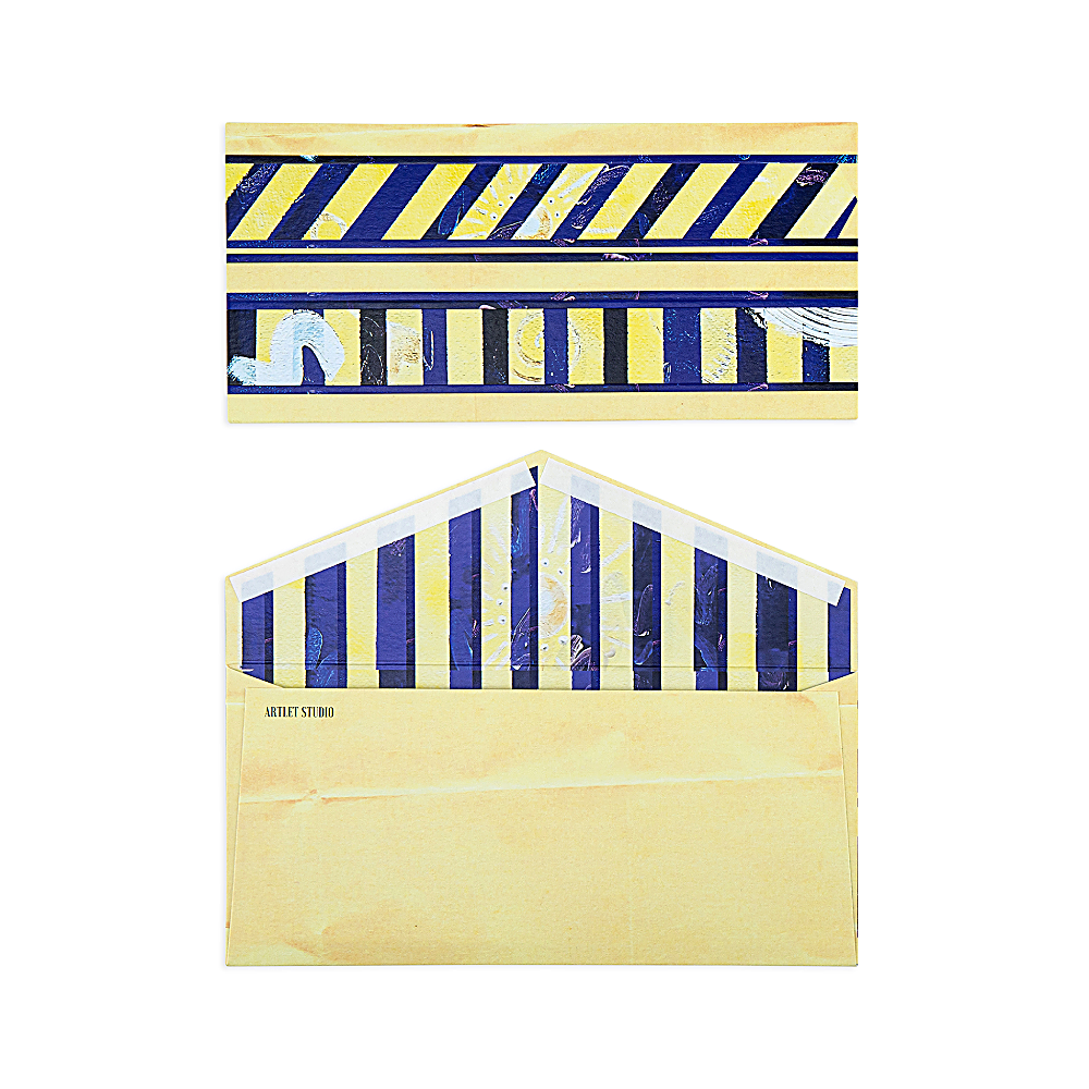 Discover Charm Pockets Envelopes at The Luxe Maison, featuring blue stripes, seven symbolic charms, and premium textured paper. Pack of 10, made in Dubai.