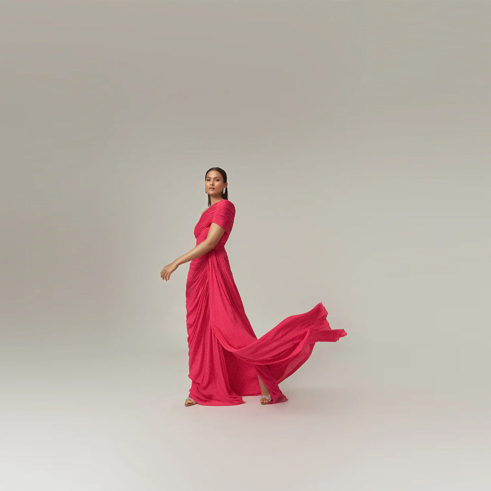 Pleated chiffon dress with one shoulder and slit, perfect for brunch and events. Shop online from our curated edit of premium fashion.