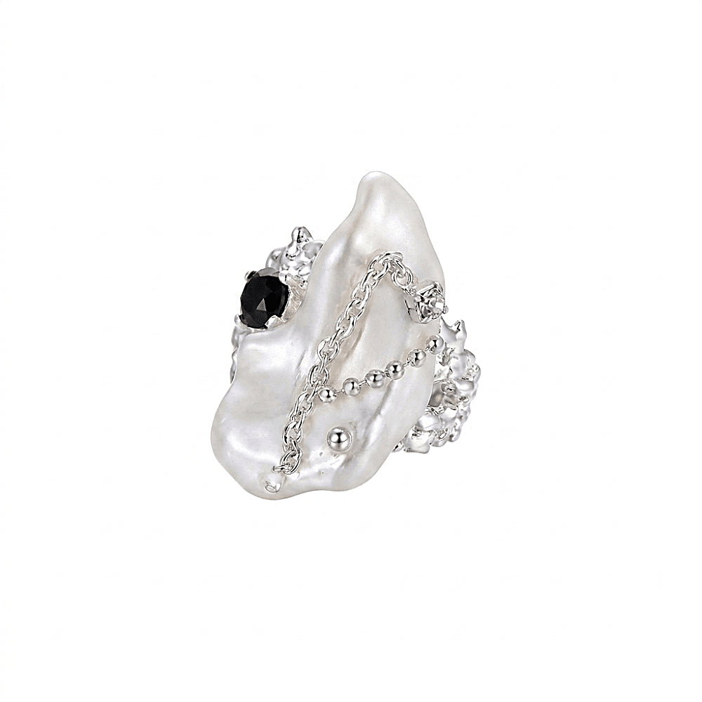 Discover the Circe Mother of Pearl Ring at The Luxe Maison, featuring a luminous mother-of-pearl centerpiece set in a sculptural silver-tone design. Inspired by moonlit waters and oceanic mystique, this elegant statement ring captures the iridescent beauty of the sea with a modern, enchanting finish.