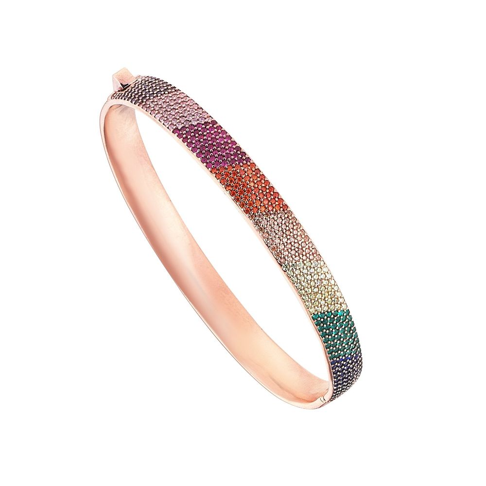 18ct Rose Gold Plated Bangle.925 Sterling Silver.Zircon & Natural Stones.