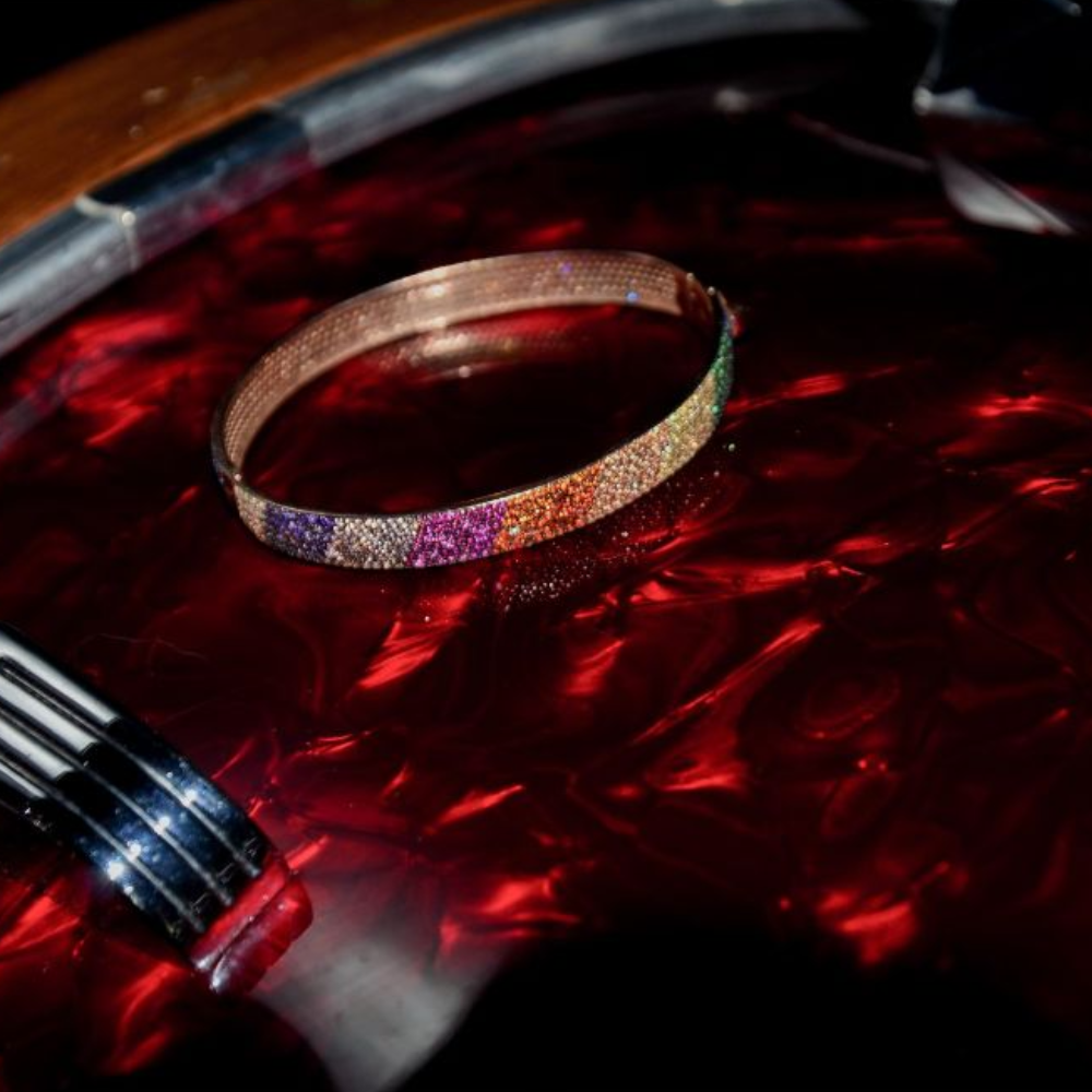 18ct Rose Gold Plated Bangle.925 Sterling Silver.Zircon & Natural Stones.