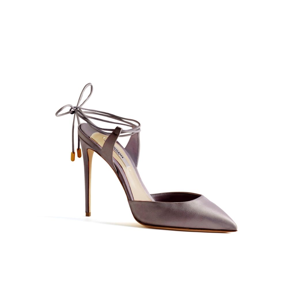 A modern interpretation of a classic pump in satin.