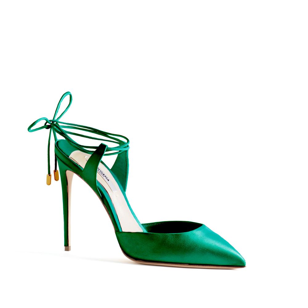 A modern interpretation of a classic pump in satin.