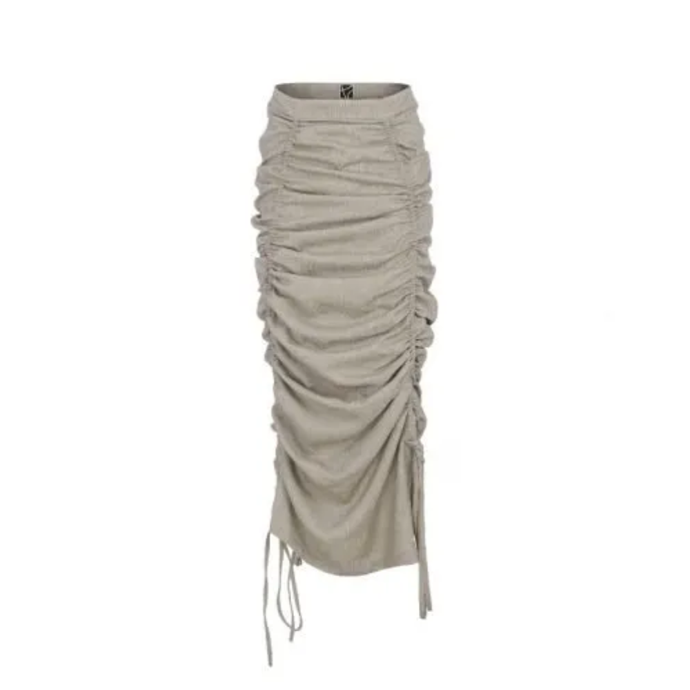 Slim fit skirt, Length adjustable with strings.