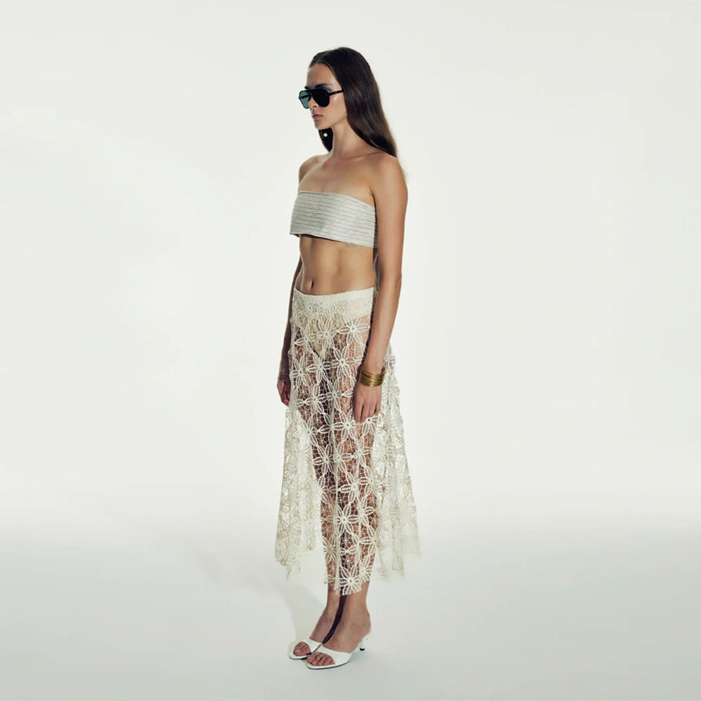Clea Crochet Midi Skirt in Pear Sorbet