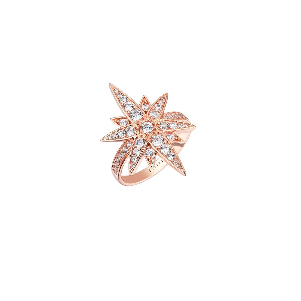 18ct Rose Gold Plated Ring.925 Sterling Silver.Zircon & Natural Stones.Stone Colour: White.
