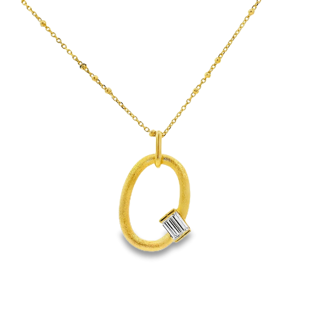 Shop online premium 18K gold-dipped sterling silver oval pendant necklace with CZ detailing.