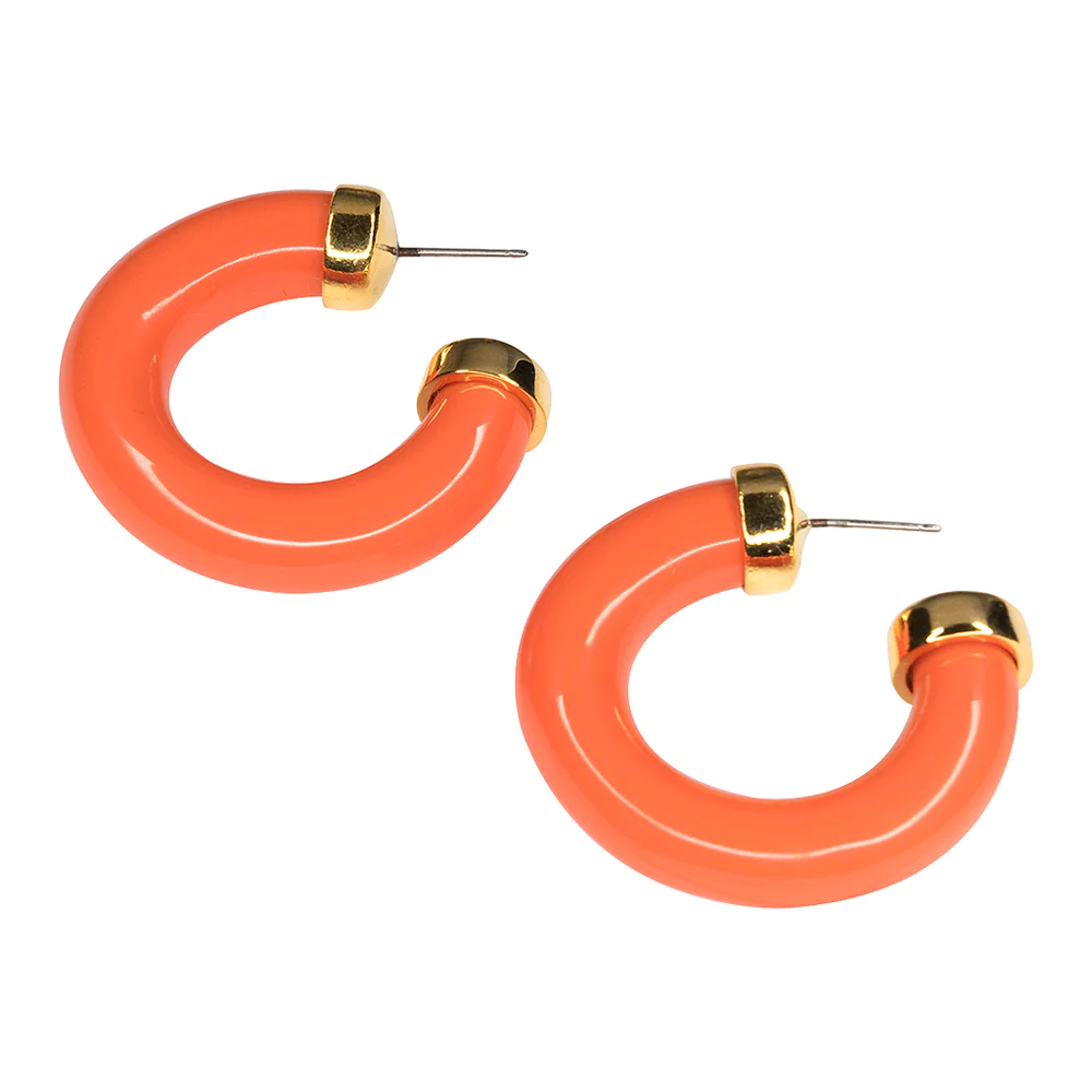 Complete your collection with these coral hoop earrings polished off with gold end caps.