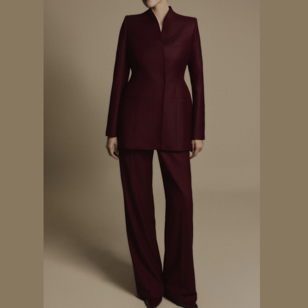 Shop dresses online and complete your look with the stylish Crimson Minimal Wool Trousers. Shop Now!