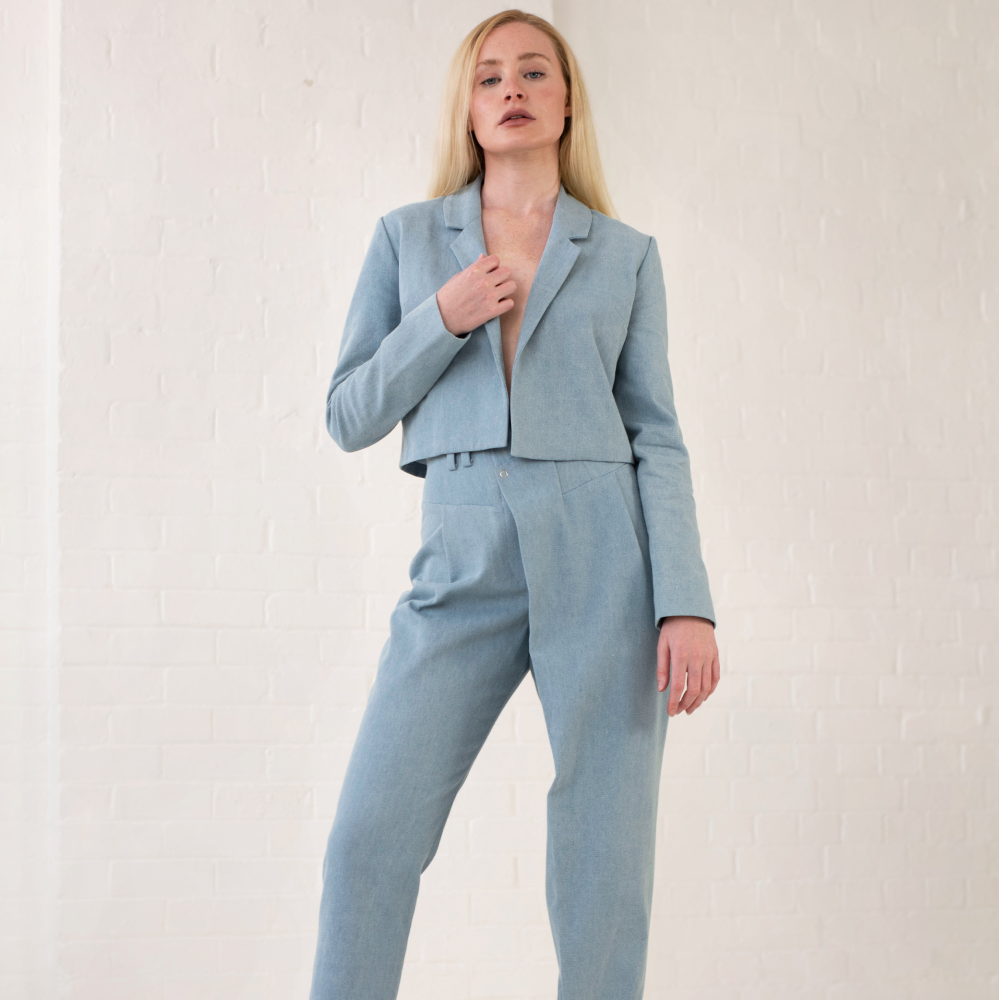 This cropped denim jacket is inspired by '80s tuxedos ‘,which is our stylist favourite fashion period. 