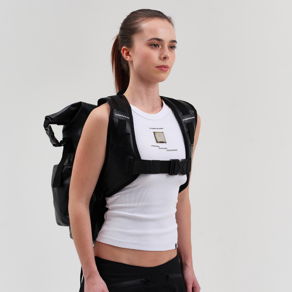 Shop online from our exclusive website and discover the Cryo Backpack by Voitech®, featuring waterproof PVC, welded seams, roll-top closure, and modular utility for technical everyday carry.