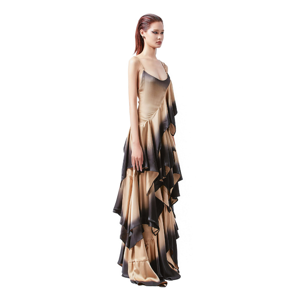 Black and Beige Silk Dress for Women 