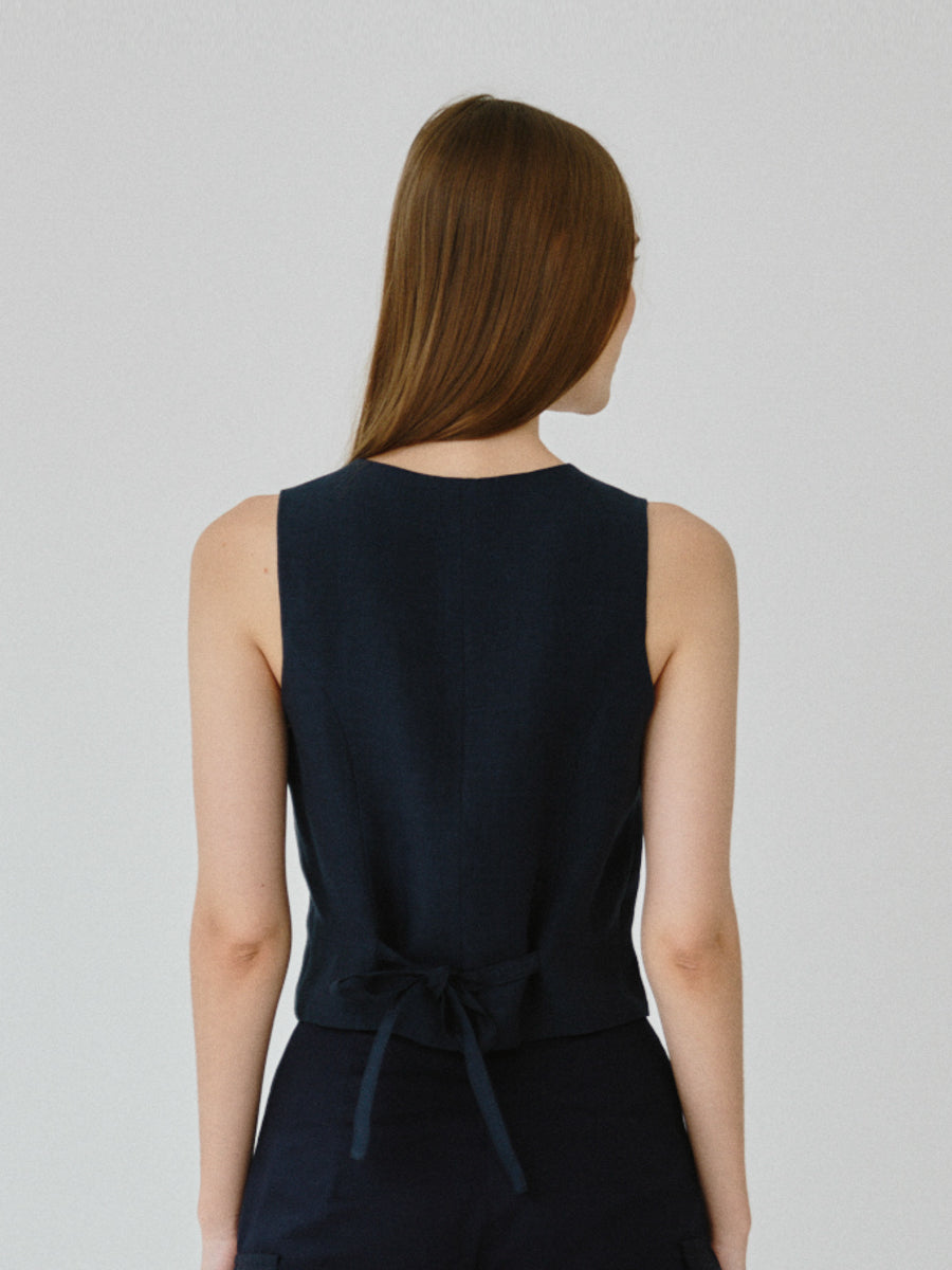 Women's Linen Waistcoat in Navy | Co-ord Set | Daphne | Fanfare