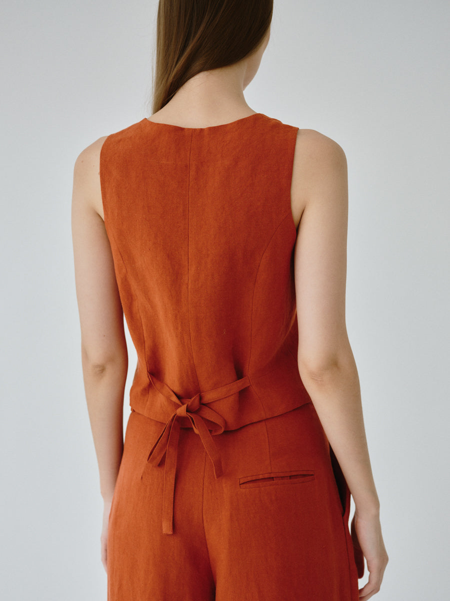 Women's Orange Linen Waistcoat Co-ord Set | Daphne | Fanfare