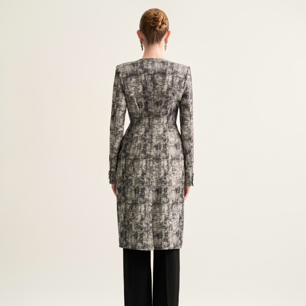 Shop Dawn V Neck Coat at studio clothing shop in cotton jacquard. Shop Now!