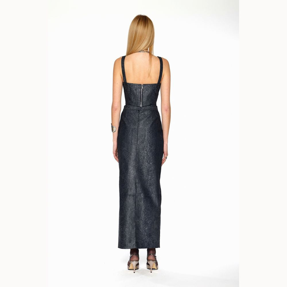 Shop online from our exclusive website. Discover the Denim Snakeskin Strap Corset, a fitted denim corset with embossed snakeskin print for a bold, elevated look.