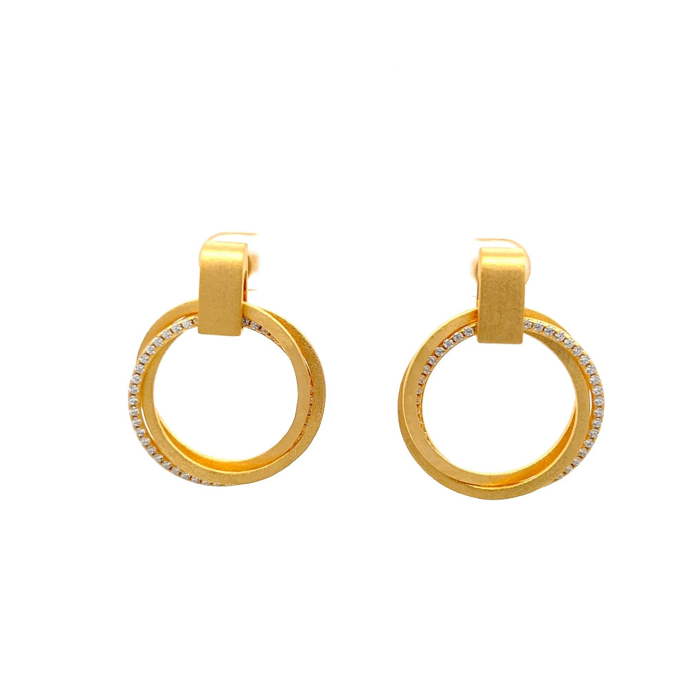 Shop online premium 18K gold geometric drop earrings with sparkling cubic zirconia accents.