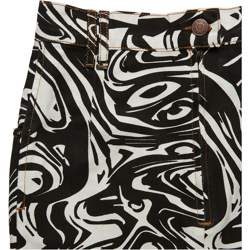 Horde Studio's Ehola off-white denim midi skirt feature an all over abstract pattern. It’s crafted from a rigid denim 