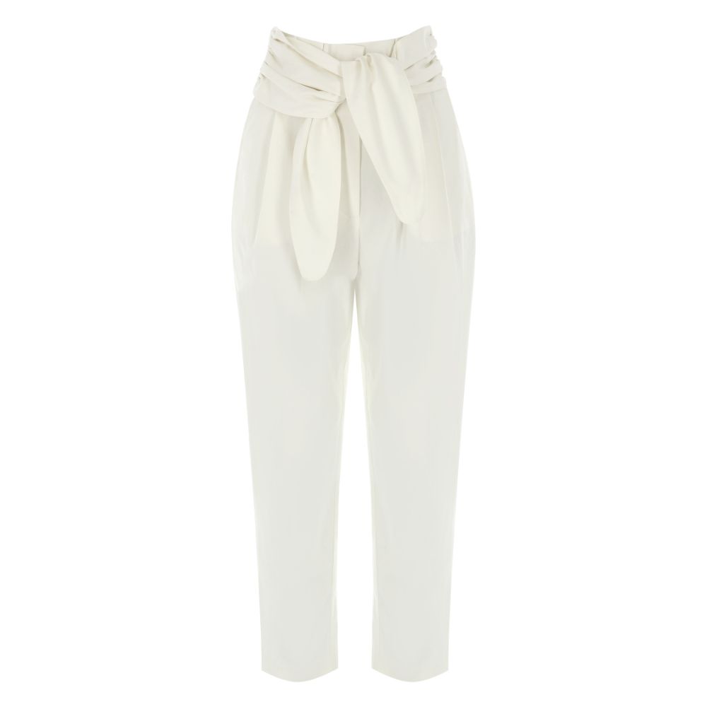 Ecru Canvas Pant With Tie-Detailed