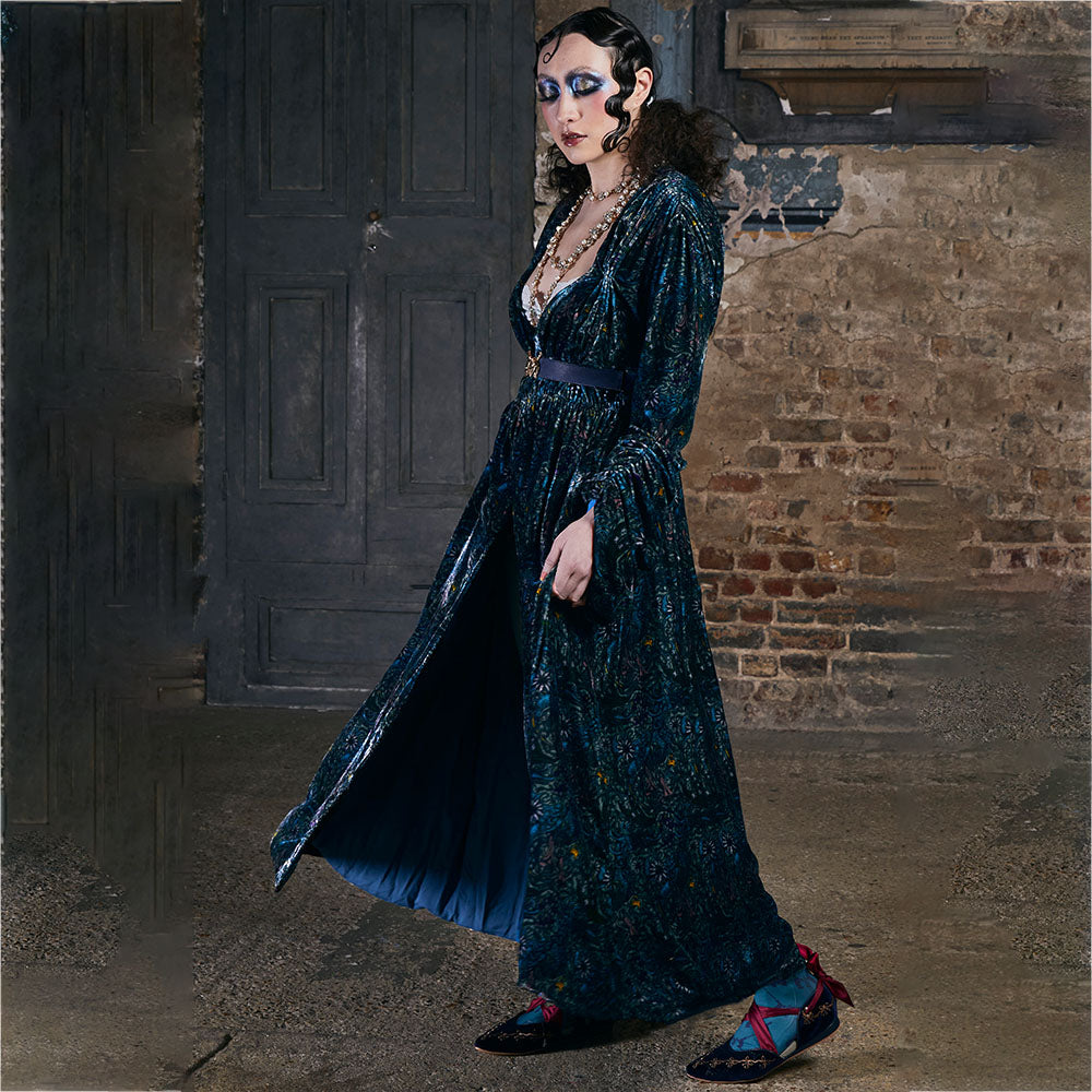 Eleanor Silk Velvet Coat in Dragon Print