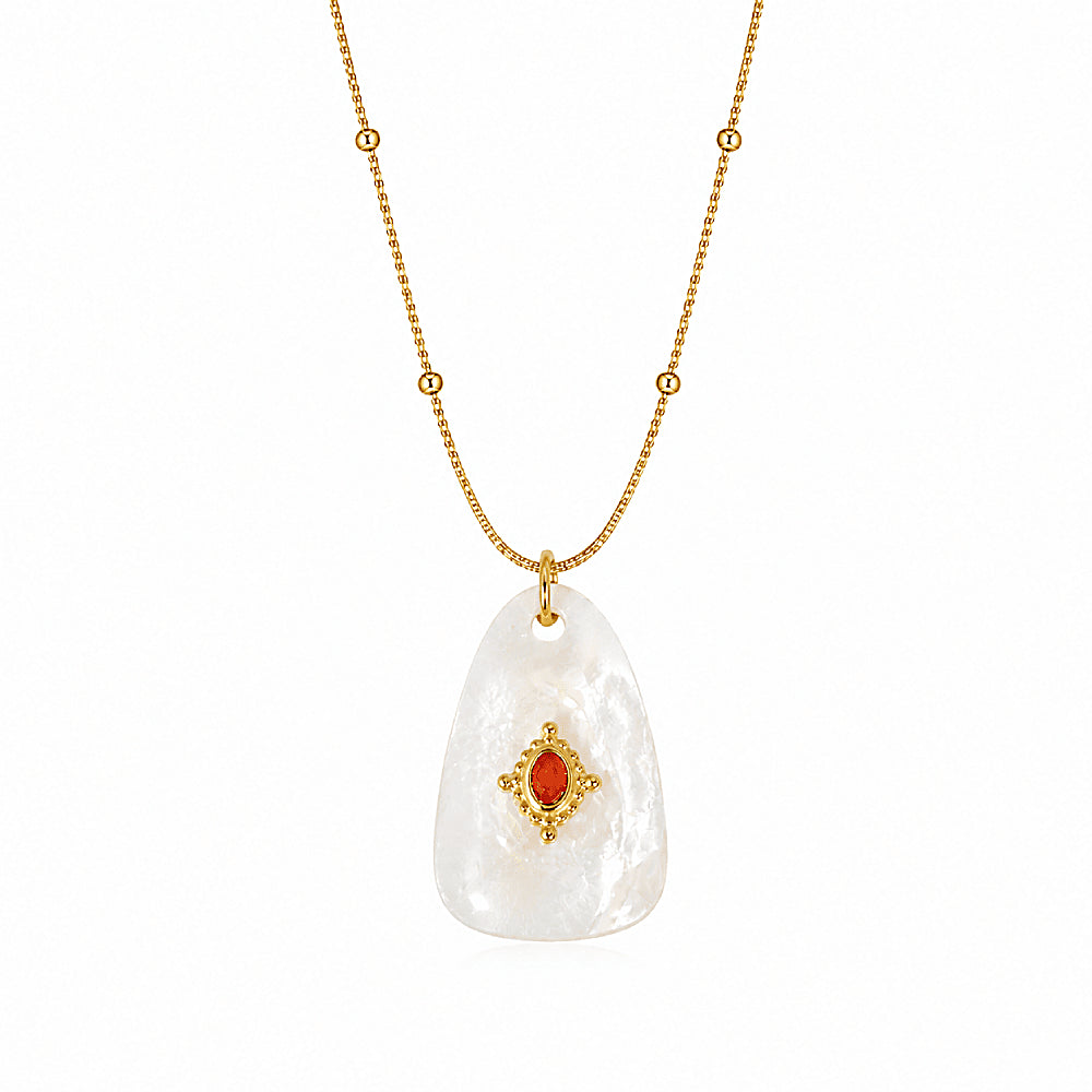 Discover the Elements Gemstone Talisman Necklace at The Luxe Maison, featuring natural gemstones like Amazonite, Rose Quartz, Mother of Pearl, African Jade, and Red Agate.